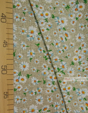 Floral cotton fabric by the yard ''Medium-Sized Daisies On Gray''}