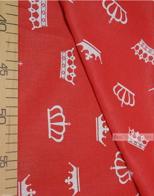 Childrens Fabric by the Yard ''White Crowns On Red''}