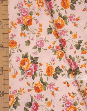 Floral cotton fabric by the yard ''Tea Rose On Cream''}