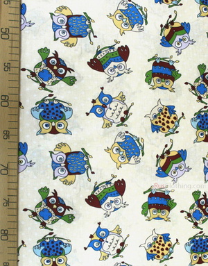 Nursery Print Fabric by the Yard ''Wise Eagle Owl On Beige''}