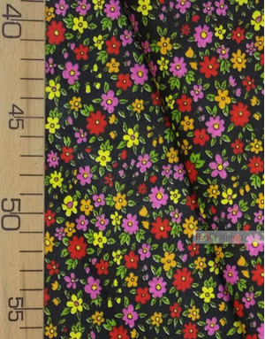 Floral cotton fabric by the yard ''Small Wild Flowers On Black''}