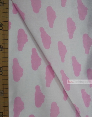 Kids Fabric by the Yard ''Pink Clouds On White''}