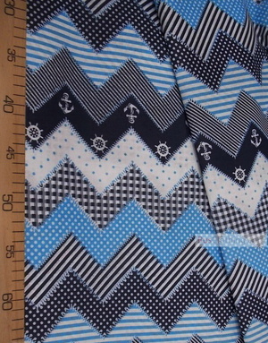 Vintage Fabric Ornament by the yard ''Sea Zigzag, Blue''}