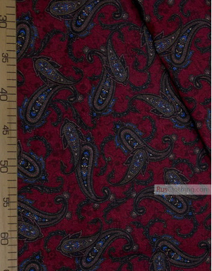 Paisley coton fabric by the yard ''Brown Paisley On Burgundy''}