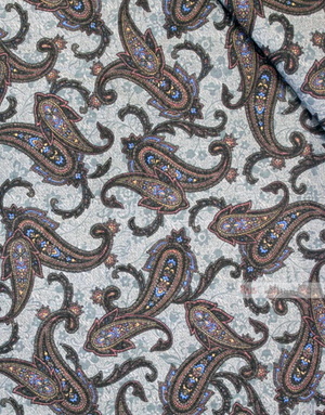 Paisley coton fabric by the yard ''Brown Turkish Cucumber On Grey''}