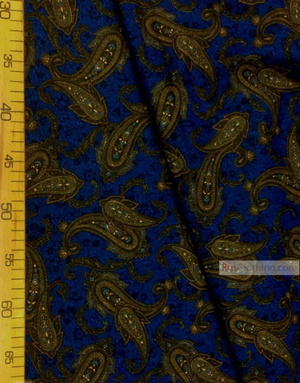 Paisley coton fabric by the yard ''Brown Turkish Cucumber On Blue''}