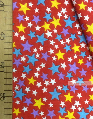 Nursery Print Fabric by the Yard ''Colored Stars On Red ''}