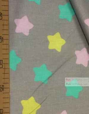 Nursery Print Fabric by the Yard ''Color Star On Gray (Pink, Yellow, Turquoise)''}
