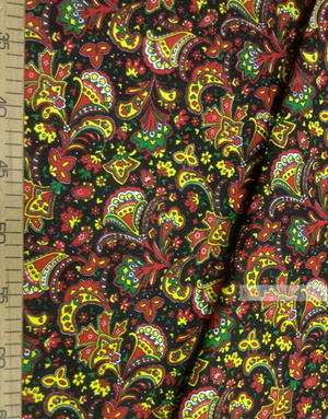 Folk Fabric by the yard ''Oriental Flowers On Black''}