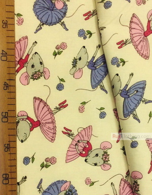 Baby Quilt Fabric by the Yard ''Gray Mouse-Ballerinas On White''}