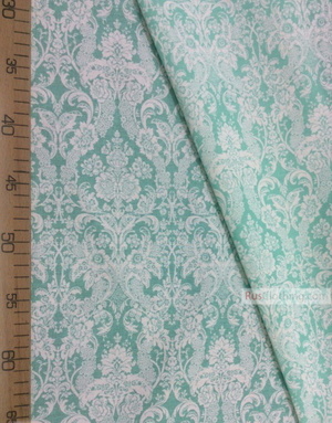 Vintage Fabric Ornament by the yard ''Baroque (White, Mint)''}