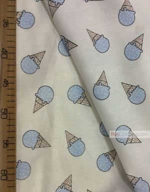 Baby Quilt Fabric by the Yard ''Blue Ice Cream On White''}