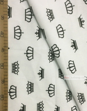 Childrens Fabric by the Yard ''Black Crowns On White''}