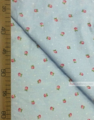 Floral cotton fabric by the yard ''Roses On Blue''}