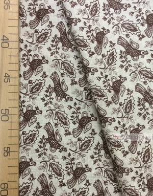 Linen fabric from Russia ''Brown birds on gray ''