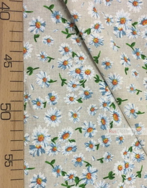 Linen fabric from Russia ''Medium Daisies On Light gray ''