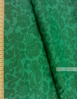 Linen fabric from Russia ''Green flowers on emerald ''