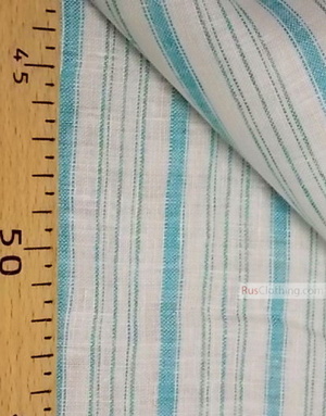 Linen fabric from Russia ''White and turquoise strips ''