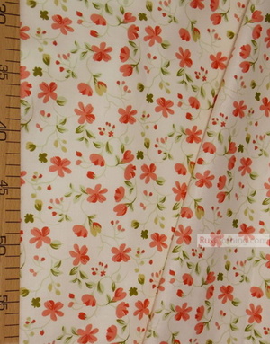 Floral cotton fabric by the yard ''Medium Red Flowers On A Light Cream Field''}