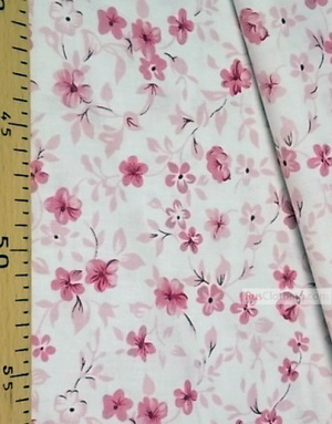 Tissu coton fleuri au metre ''Purple-Pink Flowers On Milk''}