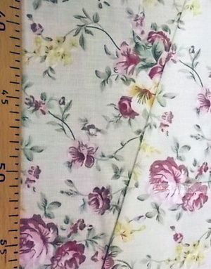 Floral cotton fabric by the yard ''Pink And Yellow Flowers On Milk''}