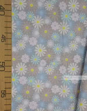 Floral cotton fabric by the yard ''Pastel Daisies On Grey''}