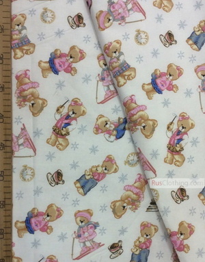 Nursery Fabric by the Yard ''Bears Among Snowflakes On White''}