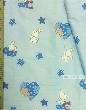 Childrens Fabric by the Yard ''Bunnies And Air Pants On Blue''}