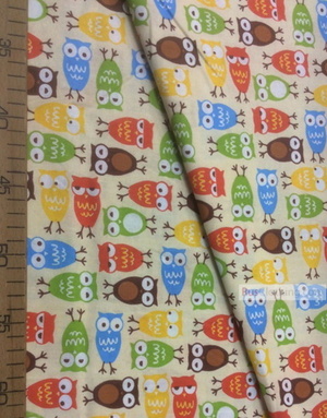 Childrens Fabric by the Yard ''Colored Owlets On The Sand''}
