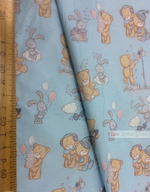 Tissu pour bébé au metre ''Bears And Bunnies On Blue''}