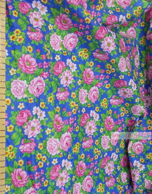 Floral cotton fabric by the yard ''Large Roses On Blue''}