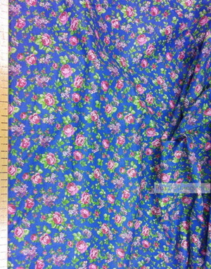 Floral cotton fabric by the yard ''Rose On Blue''}