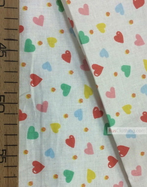 Nursery Print Fabric by the Yard ''Colored Hearts On White''}
