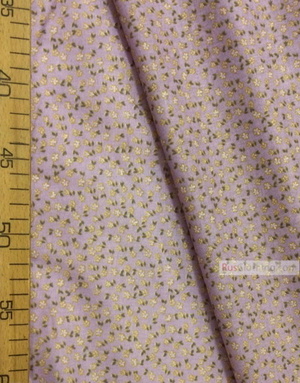 Floral cotton fabric by the yard ''Small Yellow Flowers On Lilac''}