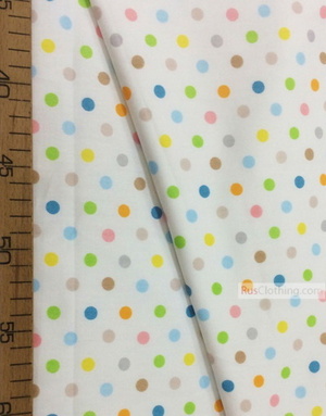 Baby Quilt Fabric by the Yard ''Multi-Colored Polka Dots On White''}