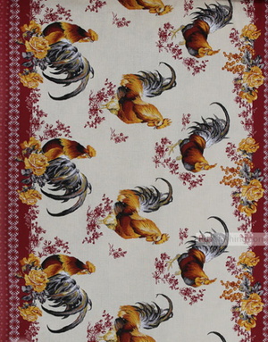Tissu imprime nid d'abeille au metre ''Roosters''}