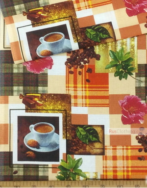Waffle Print Fabric by the yard ''Coffee And Flowers''}