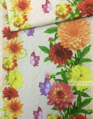 Floral cotton fabric by the yard ''Butterfly On Asters''}