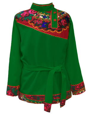 Traditional cotton Russian shirt ''Quadrille'' green