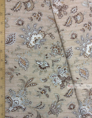 Folklore Fabric by the yard ''Oriental Flowers On Light Beige''