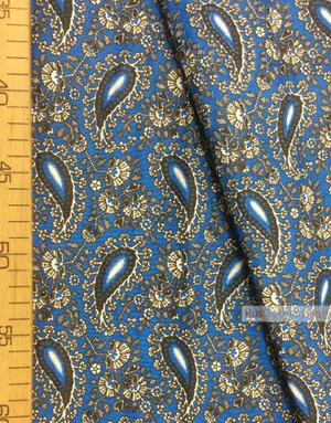 Paisley coton fabric by the yard ''Black Persian Pickles, Royal Blue''