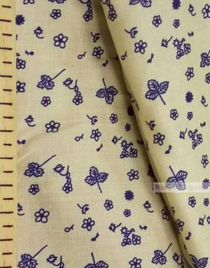 Viscose Fabric by the yard ''Blue Flowers On Beige''}