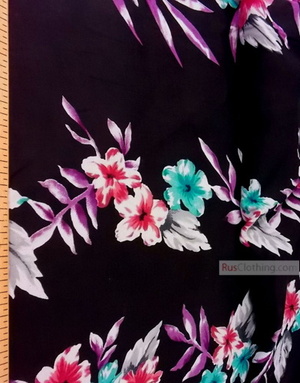 Viscose Fabric by the yard ''Garland Of Flowers On Black''}