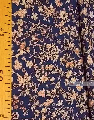 Viscose rayon by the yard ''Beige Flowers On Blue''}
