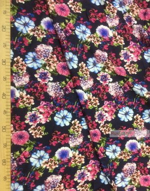 Viscose Fabric by the yard ''Bouquet Of Flowers On Dark Blue''}