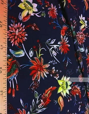 Viscose rayon by the yard ''Bright Flowers On A Dark Blue Field''}