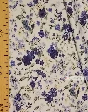 Viscose Fabric by the yard ''Blue Flowers On A White Field''}