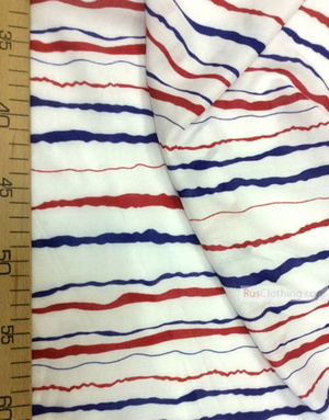 Tissu Viscose Imprimé au metre ''Red, Blue Wave On White''}
