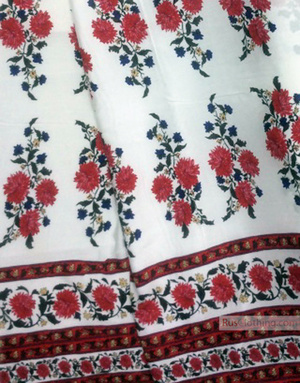 Tissu Viscose au metre ''Scarlet Asters On White, With A Border''}