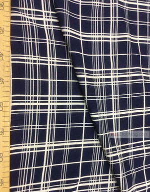 Viscose rayon by the yard ''White Plaid On Blue''}